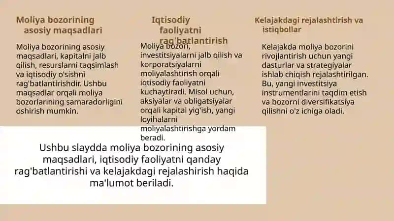 Moliya bozorining maqsadi va vazifalari 3