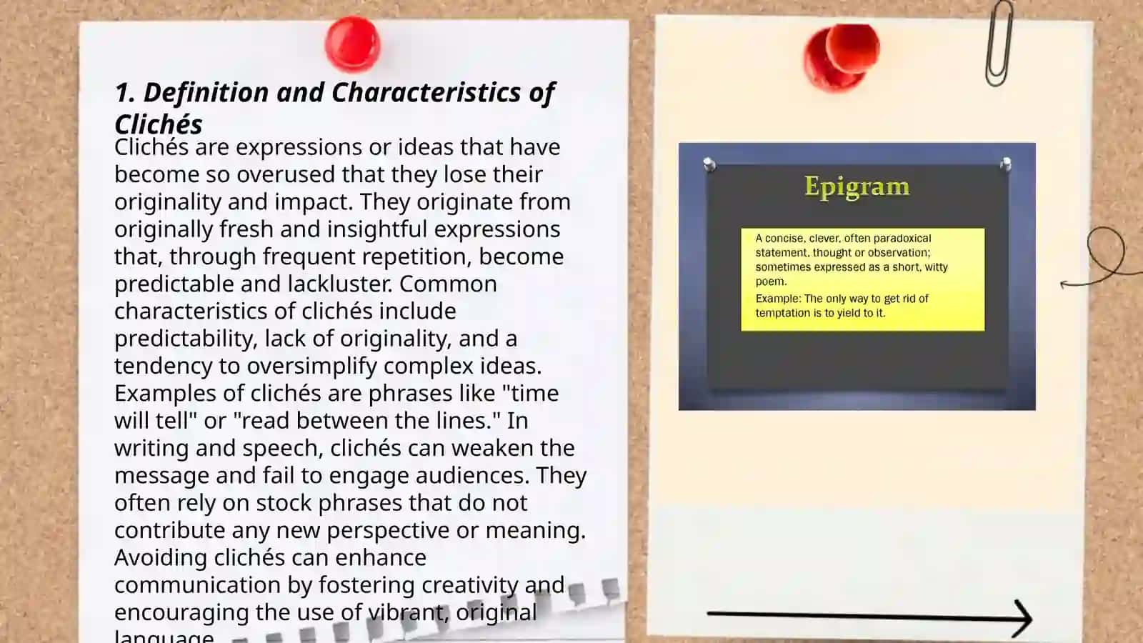 Stylistic use of set expressions: Cliché, proverbs, sayings, epigrams, quotations, allusion, decomposition of set expressions 3