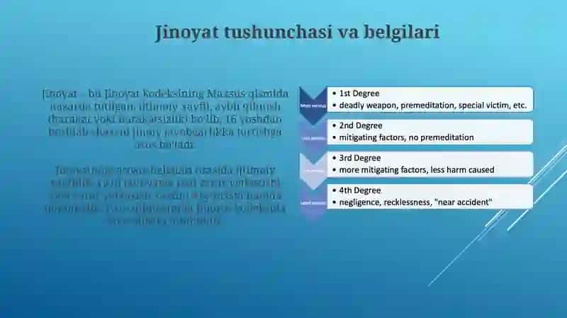 JINOYAT VA JINOYATLARNI TASNIFLASH. JINOIY JAVOBGARLIK VA UNING ASOSLARI. 3