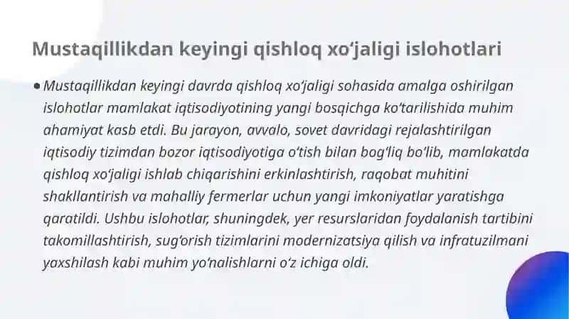 MUSTAQILLIK YILLARIDA QISHLOQ XO’JALIGI VA SANOAT SOHASIDAGI O’ZGARISHLAR 3