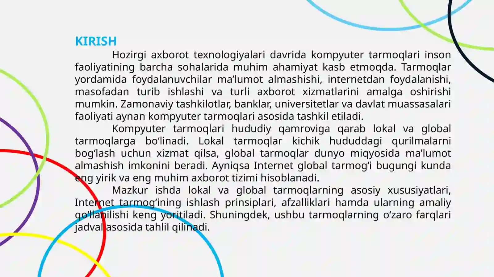 Lokal va global tarmoqlar. Internet tarmog‘i. 3