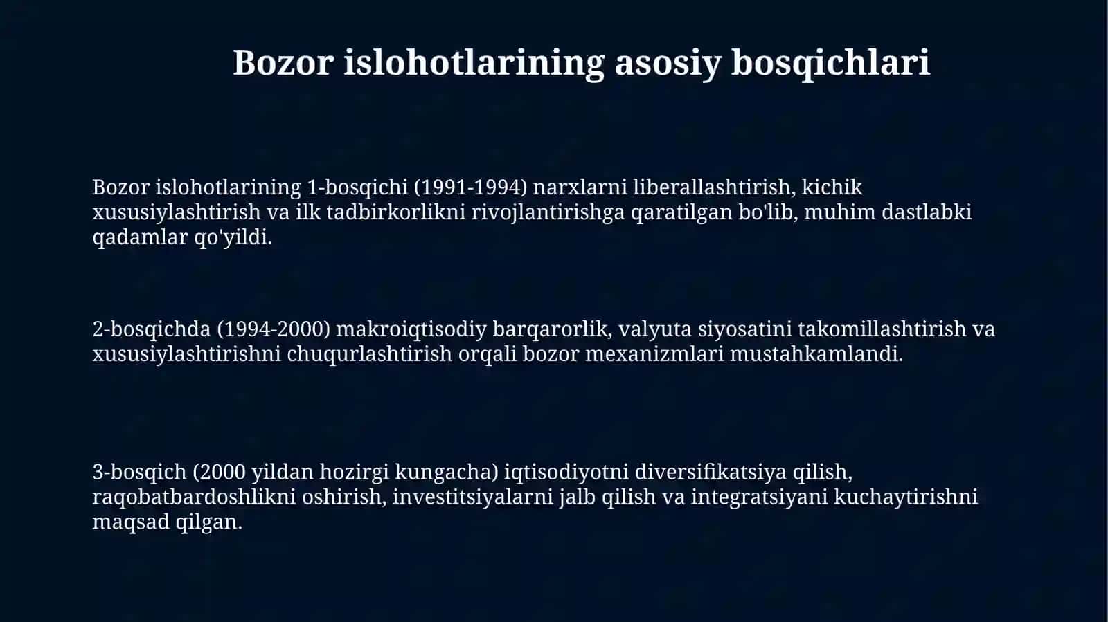 Bozor islohotlarining asosiy bosqichlari 3