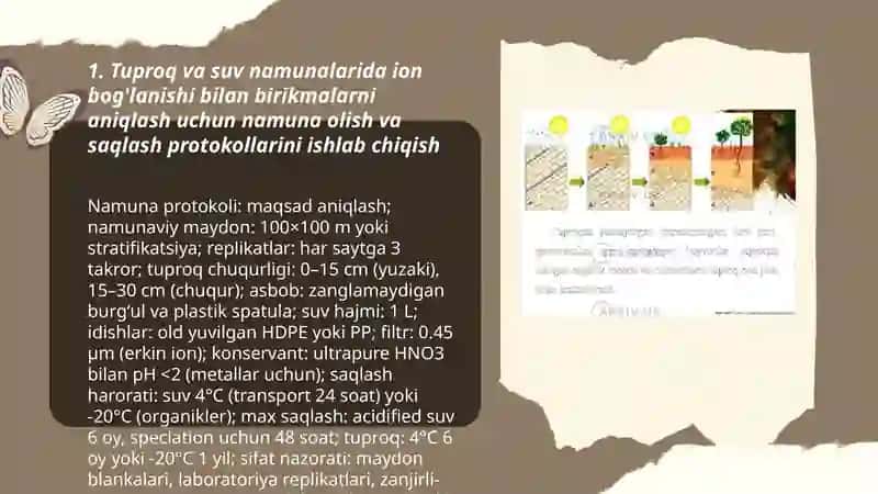 Tuproq va suvning ifloslanishida ion bog'lanishi birikmalarni aniqlab ulardan tozalash usulini ishlab chiqish 3