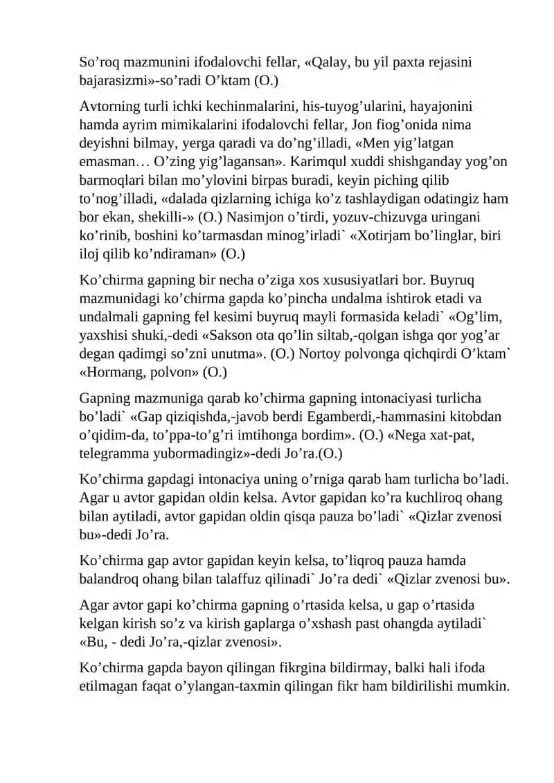 O`zga gap va uning turlari. Ko`chirma gap. O`zlashtirma gap 3