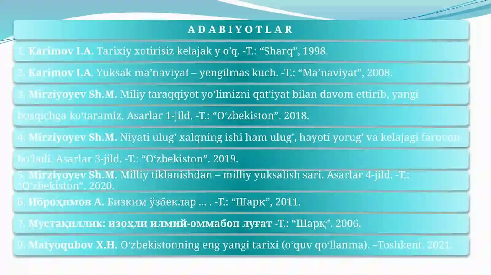 1-mavzu: Kirish.O‘zbekistonning eng yangi tarixi fanining predmeti maqsadi va vazifalari, nazariy-metodologik tamoyillari 3