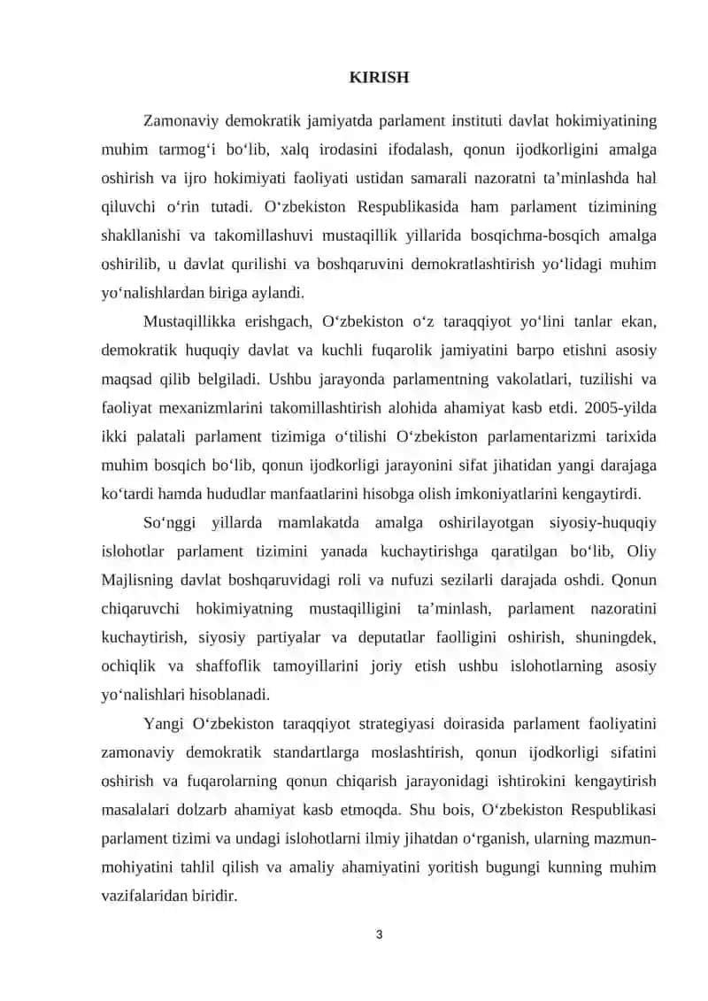 O‘zbekiston Respublikasi parlament tizimi va undagi islohotlar 3