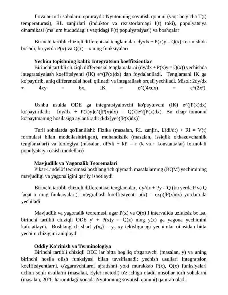 Birinchi tartibli chiziqli differensial tenglamalar 3