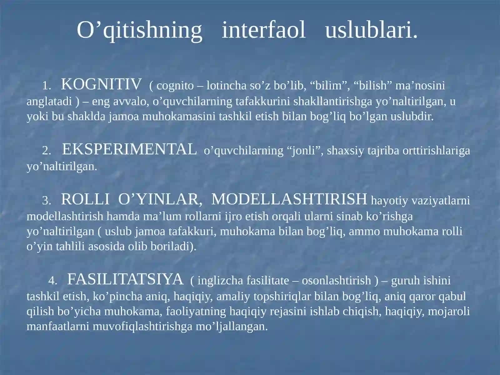 Pedagogik jarayonining samarali va natijali bo’lishini ta’minlaydigan interfaol uslublar 3