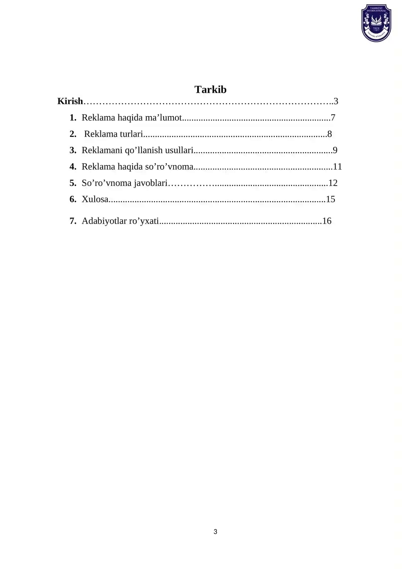 BOSHQARUVCHI MARKETING FANIDAN KURS LOYIHASI 3