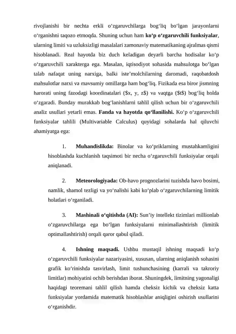 Ko‘p o‘zgaruvchili funksiyaning aniqlanish sohasini topishga doir misollar. Ko‘p o‘zgaruvchili funksiyaning (karrali) va takroriy limitlarini hisoblash 3