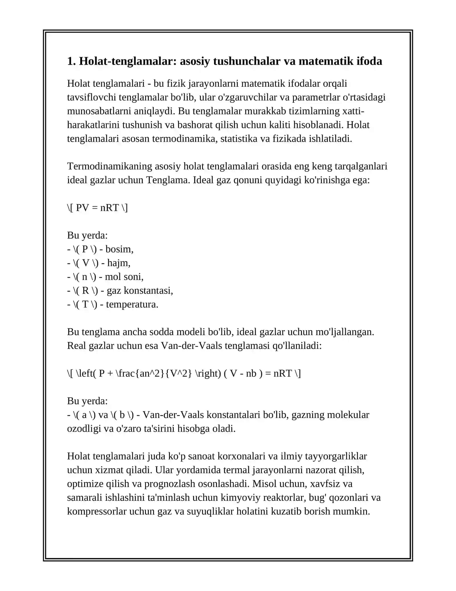 HOLAT TENGLAMALARI ASOSIDA TIZIM TAVSIFI 3