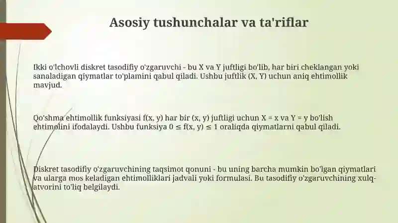 Ikki o'lchovli diskret tasodifiy miqdor va uning taqsimoti qonuni 3