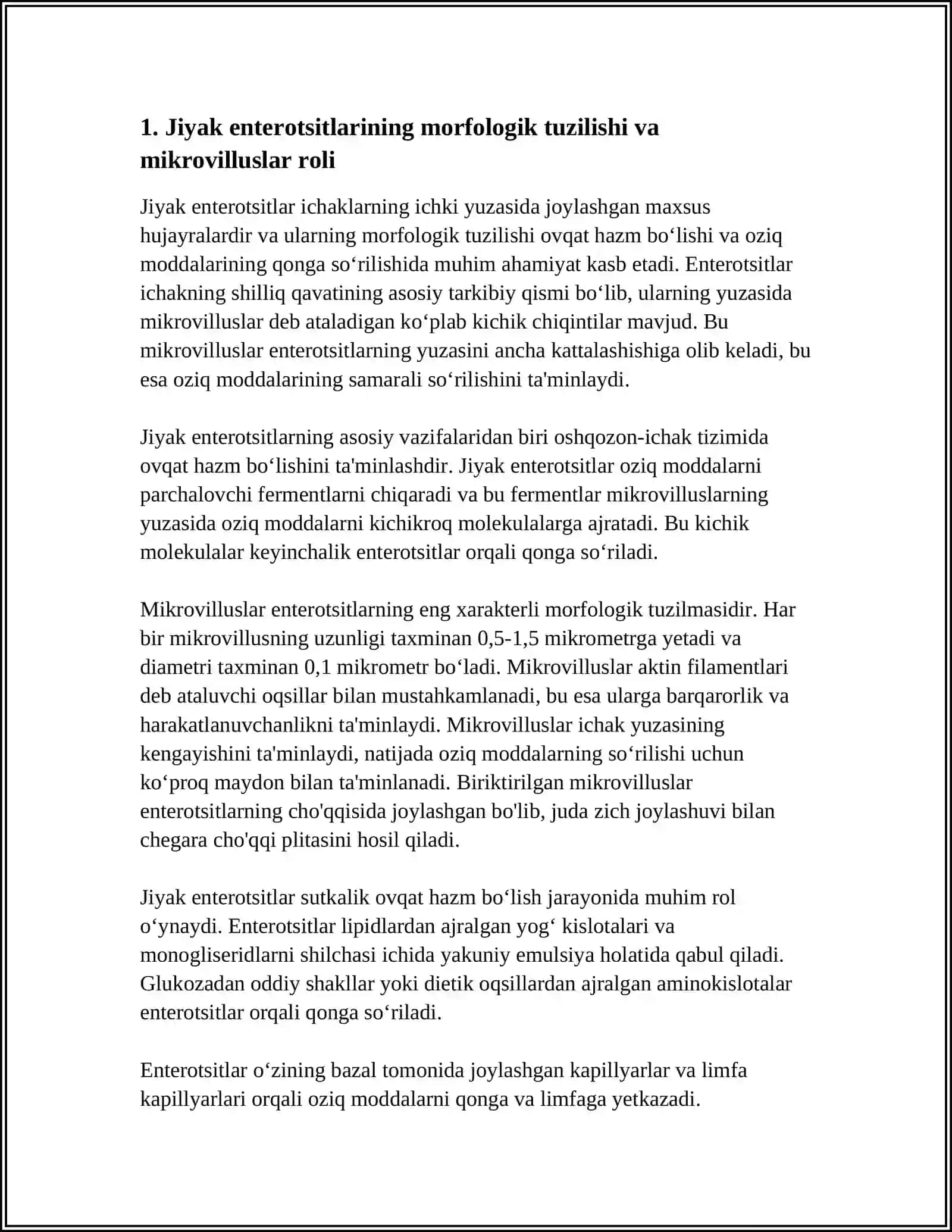 ICHAKLARDA OVQAT HAZM BOʻLISHI VA QONGA SOʻRILISHIDA JIYAKLI ENTEROTSITNING AHAMIYATI 3