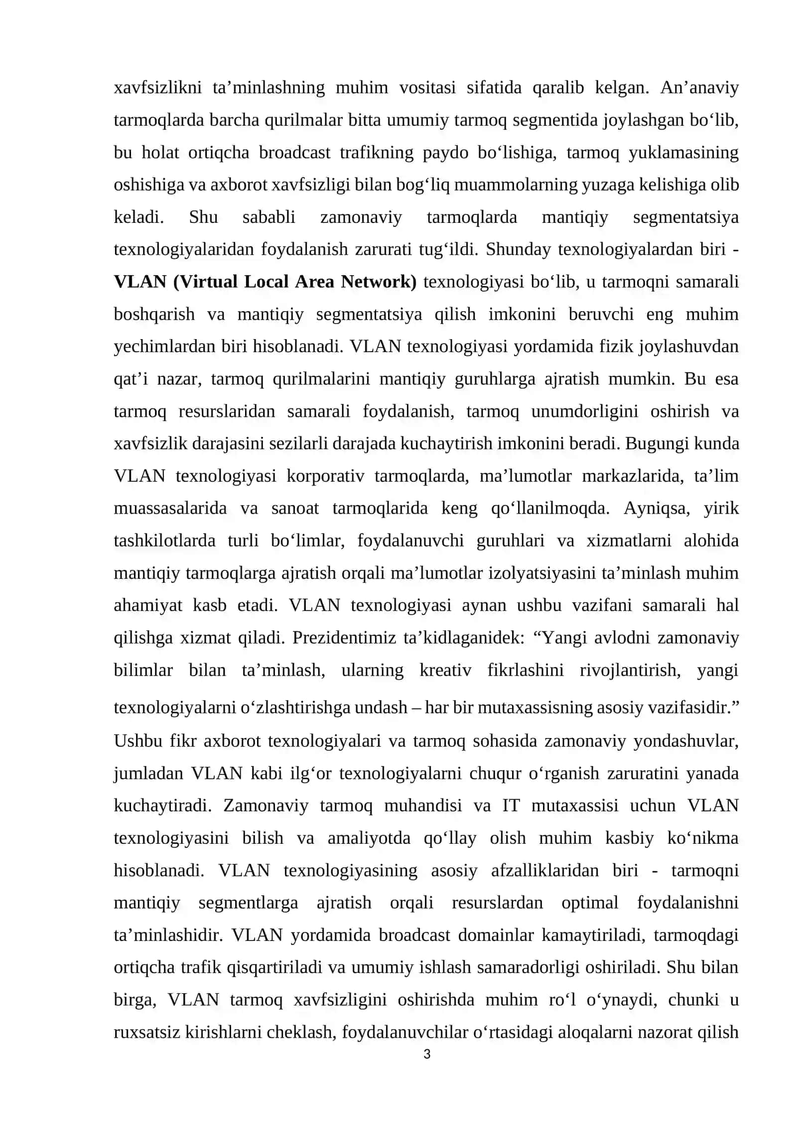 Vlan texnalogiyasi orqali tarmoqni segmentatsiya qilish usullari 3
