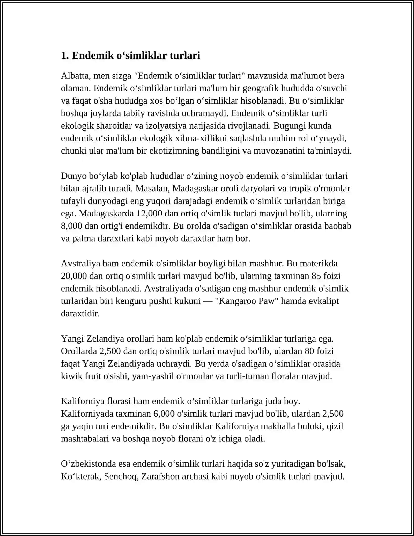 TURLI MINTAQALARDAGI ENDEMIK OʻSIMLIKLAR VA ULARNI MUHOFAZA QILISH 3