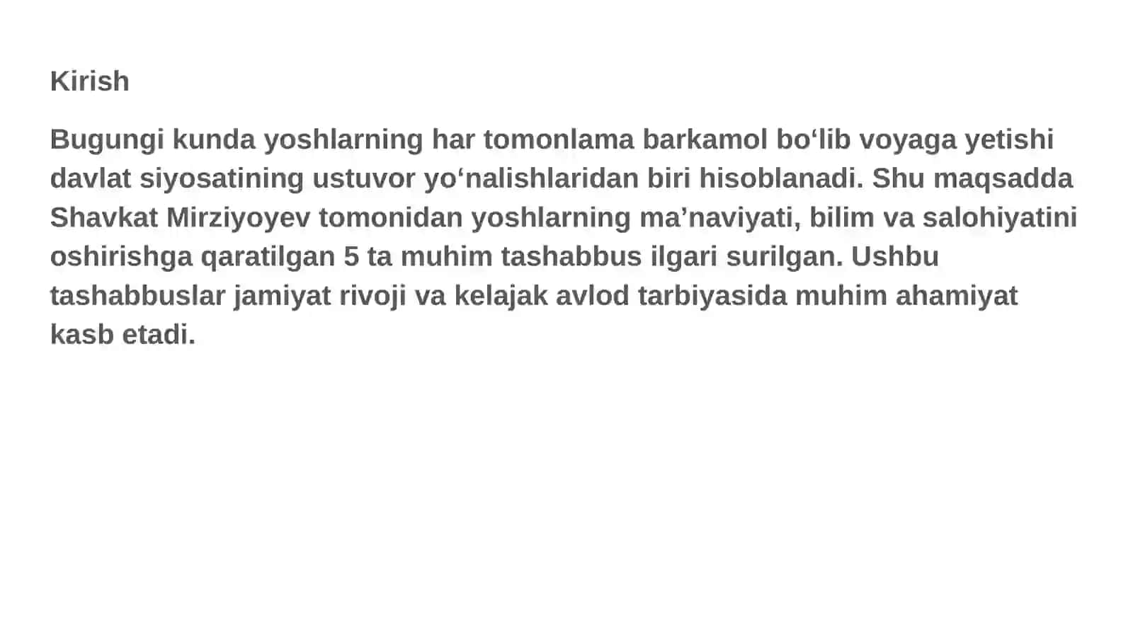 Prezident tomonidan ilgari surilgan 5 ta muhim tashabbus 3