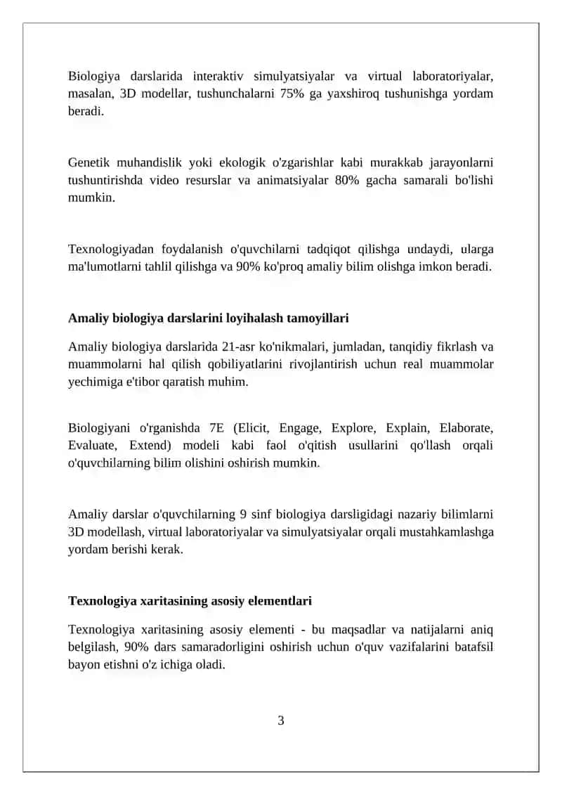 Biologiyadan amaliy mashg'ulotlarni loyihalash texnologik xarita 3