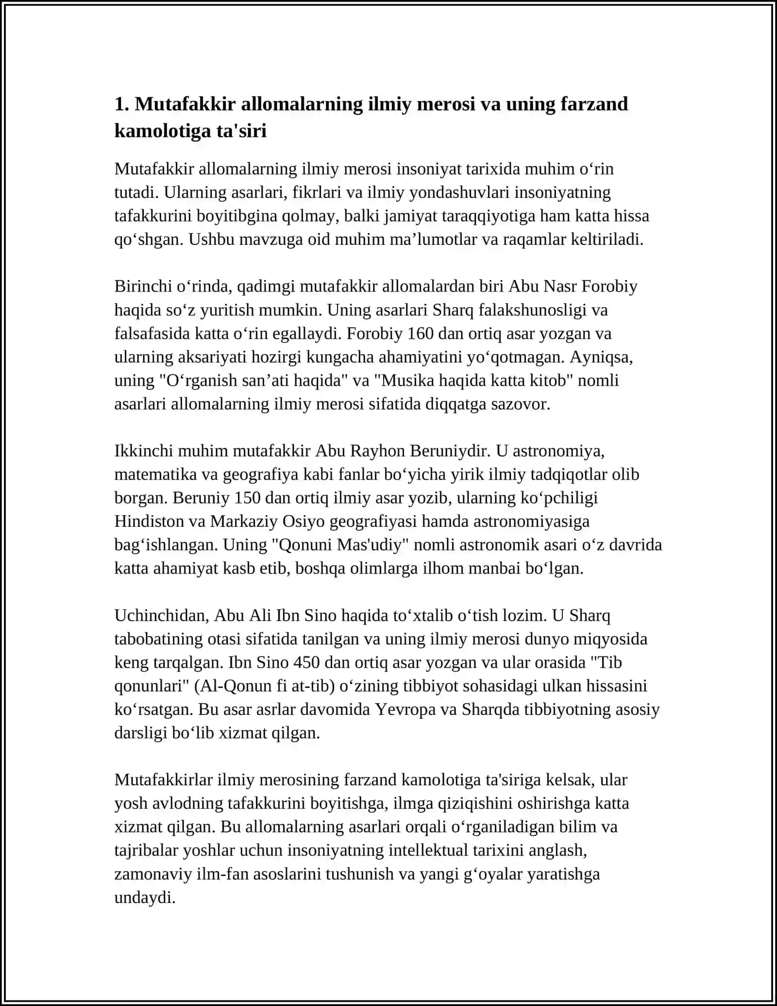 MUTAFAKKIR ALLOMALARIMIZNING FARZAND KAMOLOTIGA TUTGAN OʻRNI 3