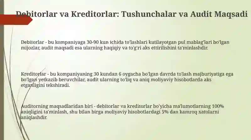 Debitorlar va kreditorlar bilan audit qilish tartibi 3