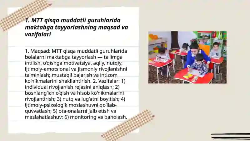 MTT qisqa muddatli guruhlarida bolalami maktabga tayyorlash 3