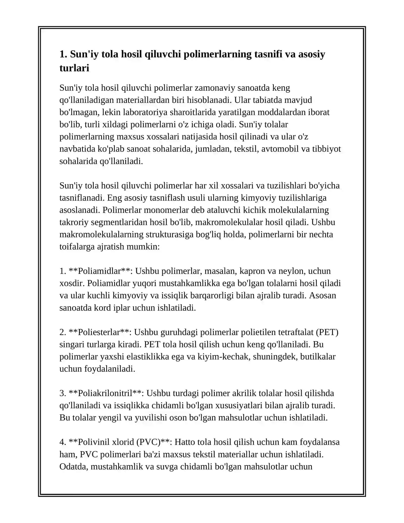 SUN'IY TOLA HOSIL GILUVCHI POLIMERLAR OLINISHI, XOSSALARI 3