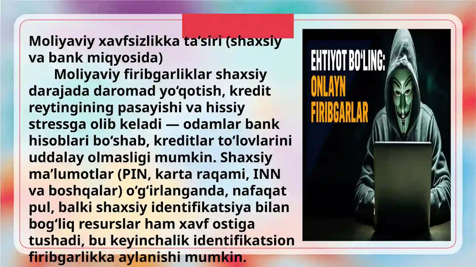 Moliyaviy firibgarliklar, bank kartalari bilan bo‘ladigan firibgarliklar 3