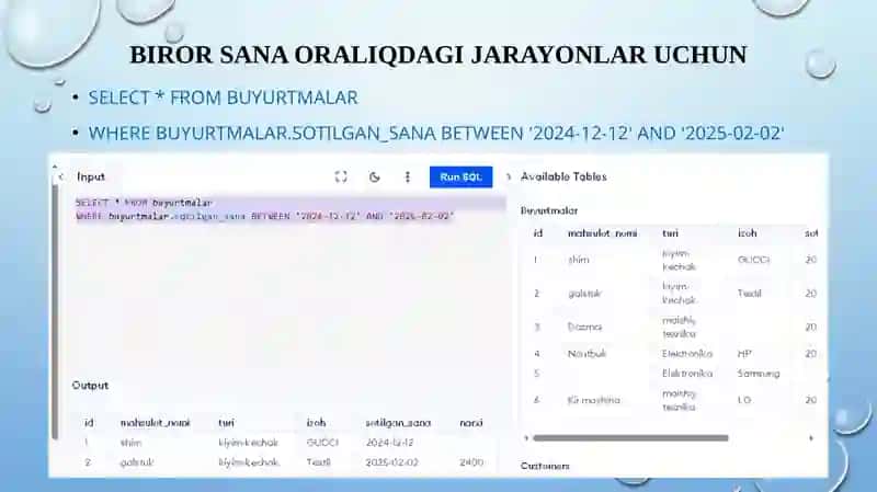 SQL da Sanabilanishlash funksiyalari 3