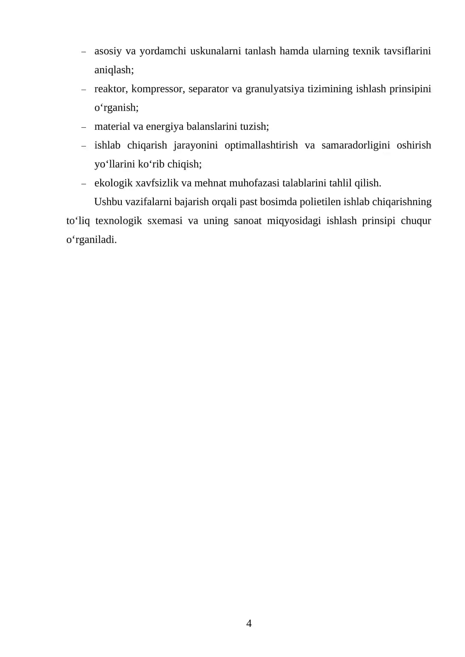 Past bosimda polietilen ishlab chiqarish texnologik liniyasini loyihalash Q=75000 t/yil. 3