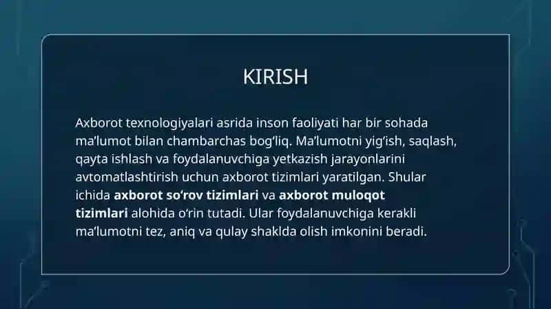 Axborot so‘rov tizimlari. Axborot muloqot tizimlari 3