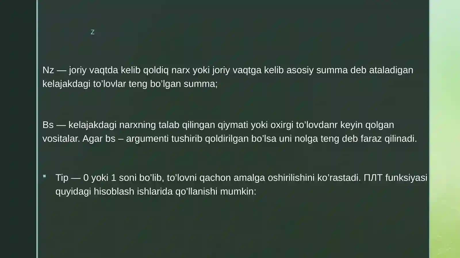 Excel jadval imkonyatlaridan foydalanib iqtisodiy masalalarni yechish 3