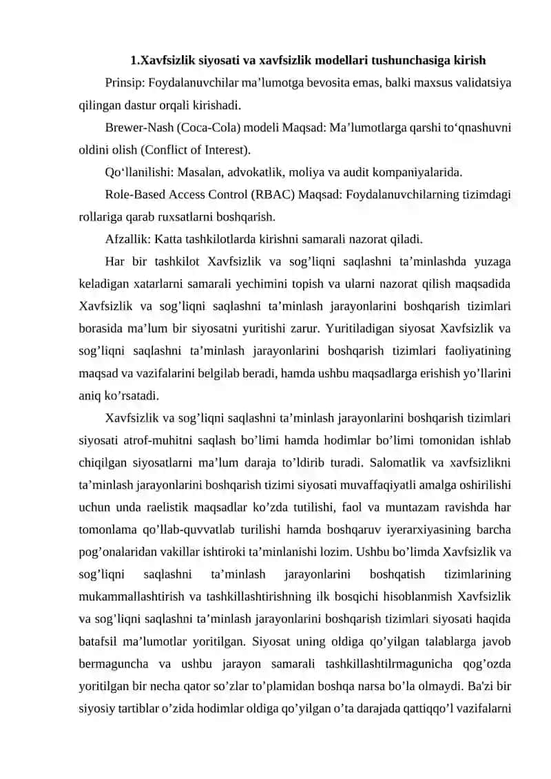 XAVFSIZLIK SIYOSATI VA XAVFSIZLIK MODELLARI 3