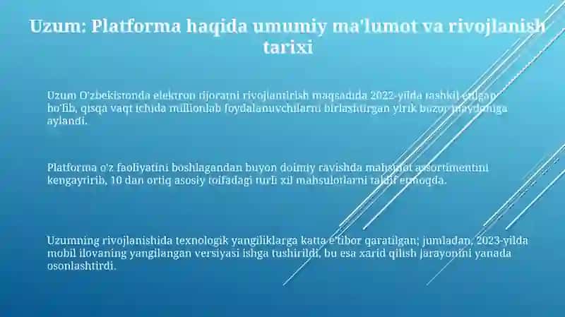 Uzum maeket elektron platformasini faoliyati haqida 15 varoqli taqdimot 3