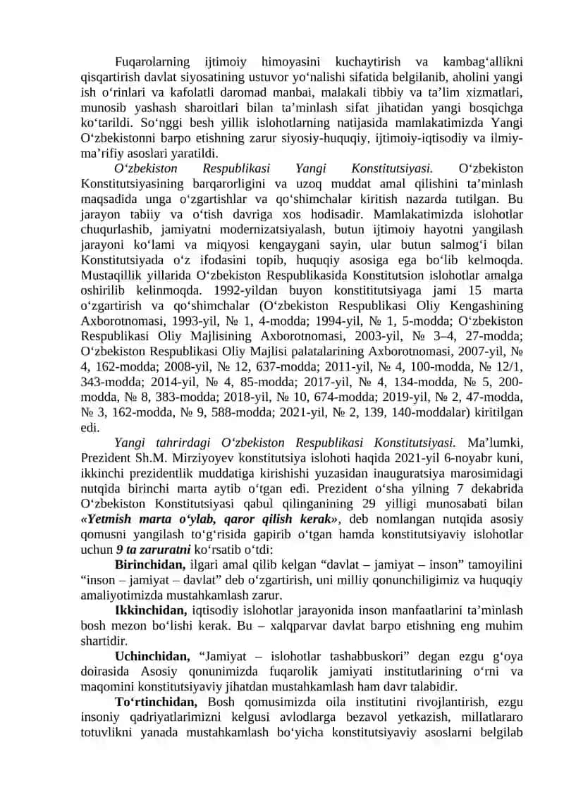 Yangi O‘zbekistonda Prezident Sh.M.Mirziyoyev rahbarligi va tashabbusi ostida amalga oshirilayotgan islohotlar. 3