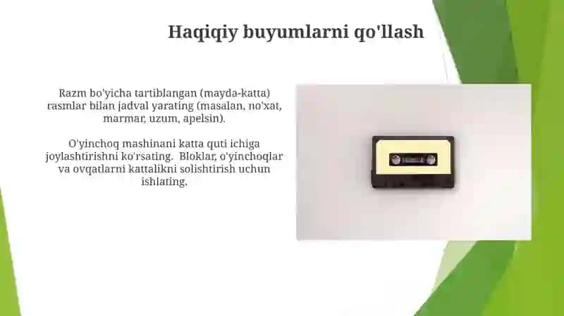 Bolalarni predmetlar ólchami bilan tanishtirish vazifalari 3