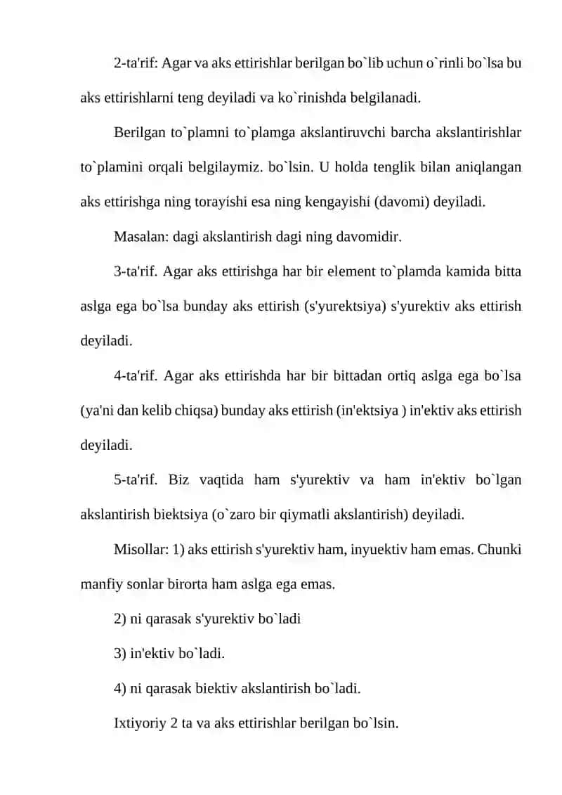 Syurektiv biektiv akslantrishlar Misollar Dirixle prinsipi 3