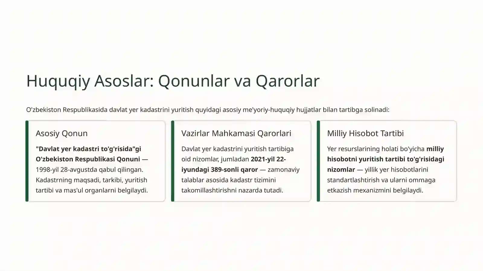 O'zbekiston Respublikasi Yer Fondi Davlat Yer Kadastrining Ob'yekti Sifatida 3