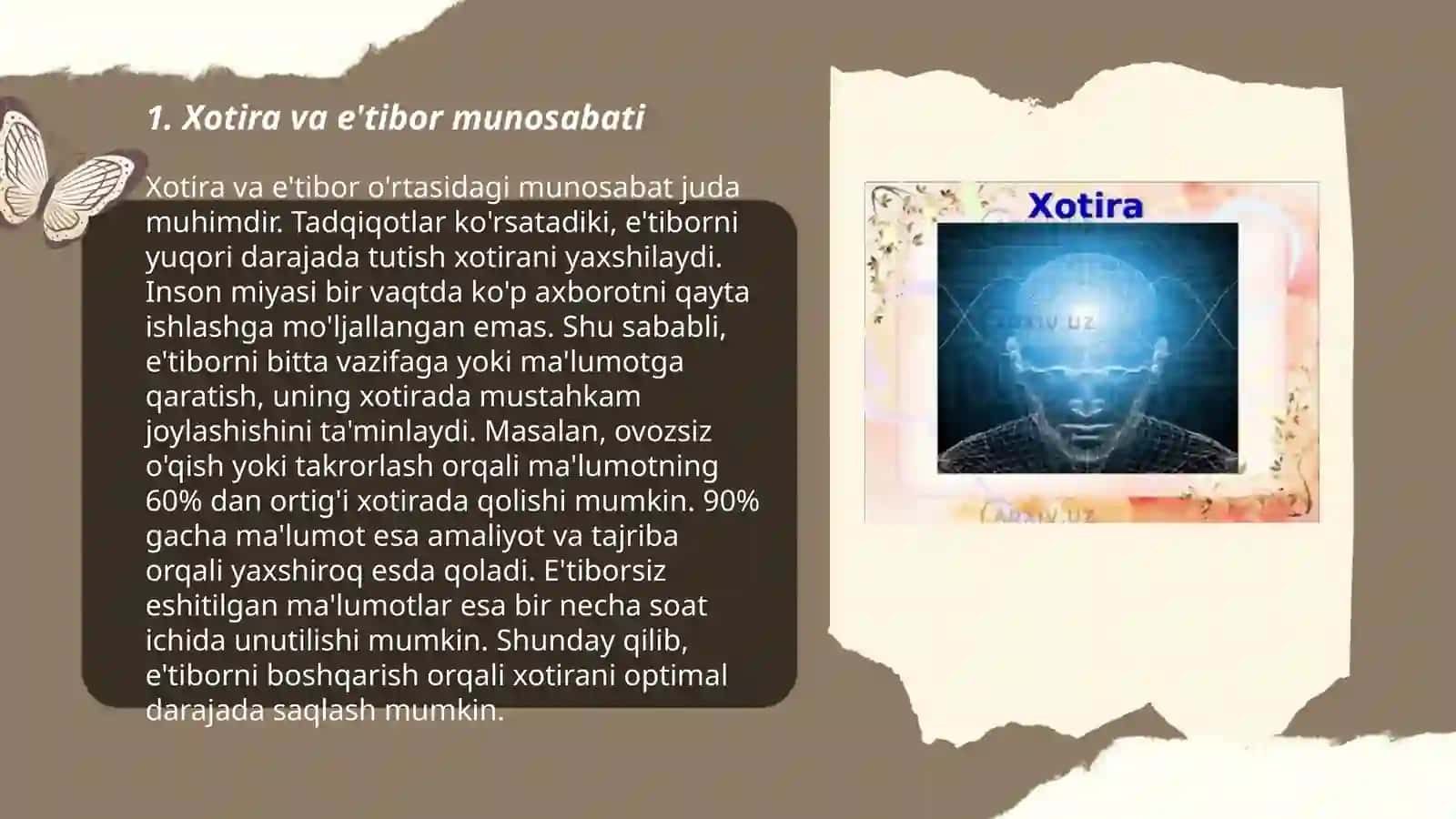 Xotiraning psixik jarayon sifatida o'rganilishi 3