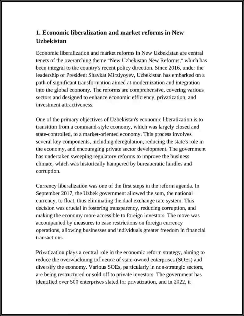 Economic liberalization and market reforms in New Uzbekistan 3