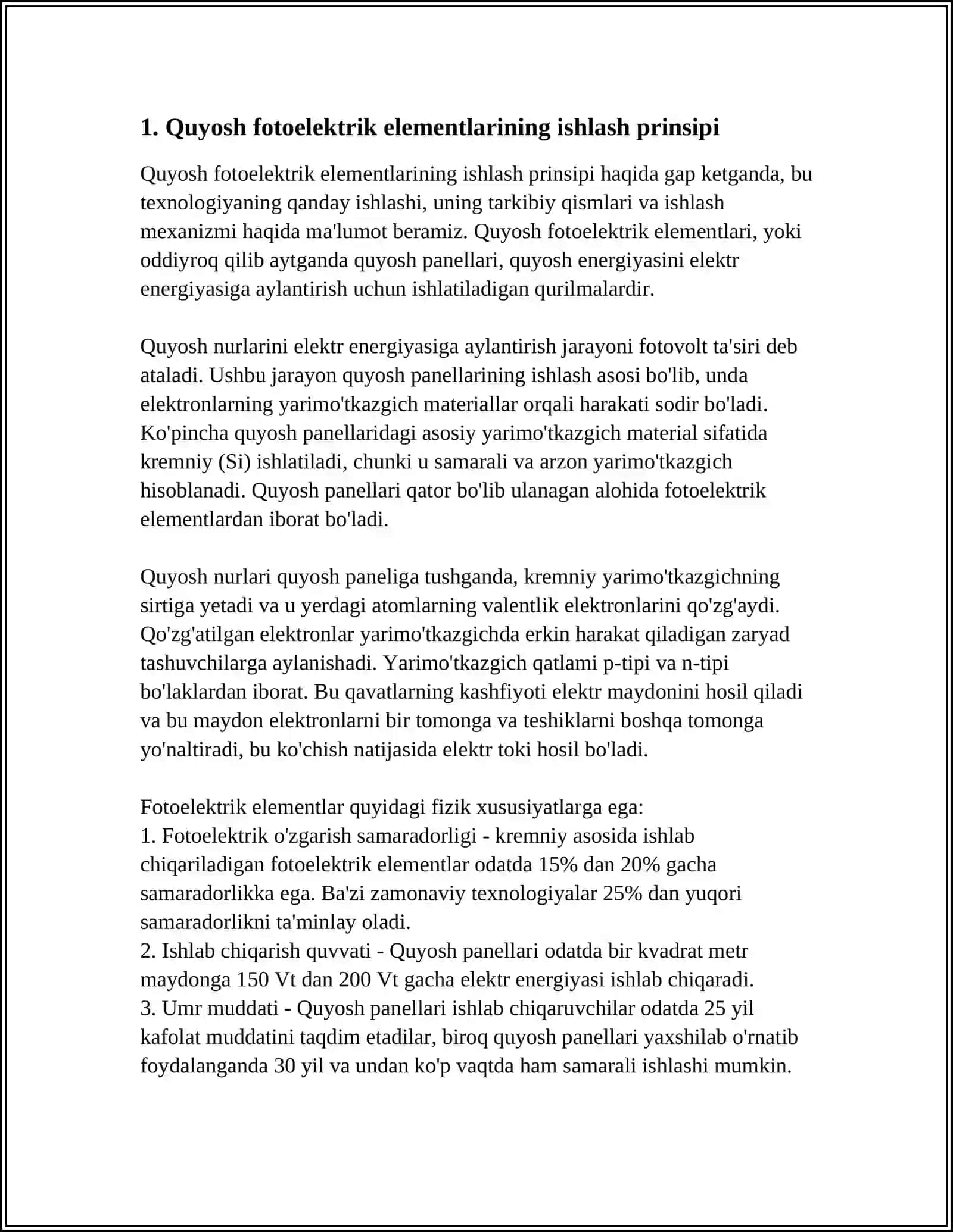 QUYOSH FOTOELEKTEIK ELEMENTLARI VA MODULLARI 3