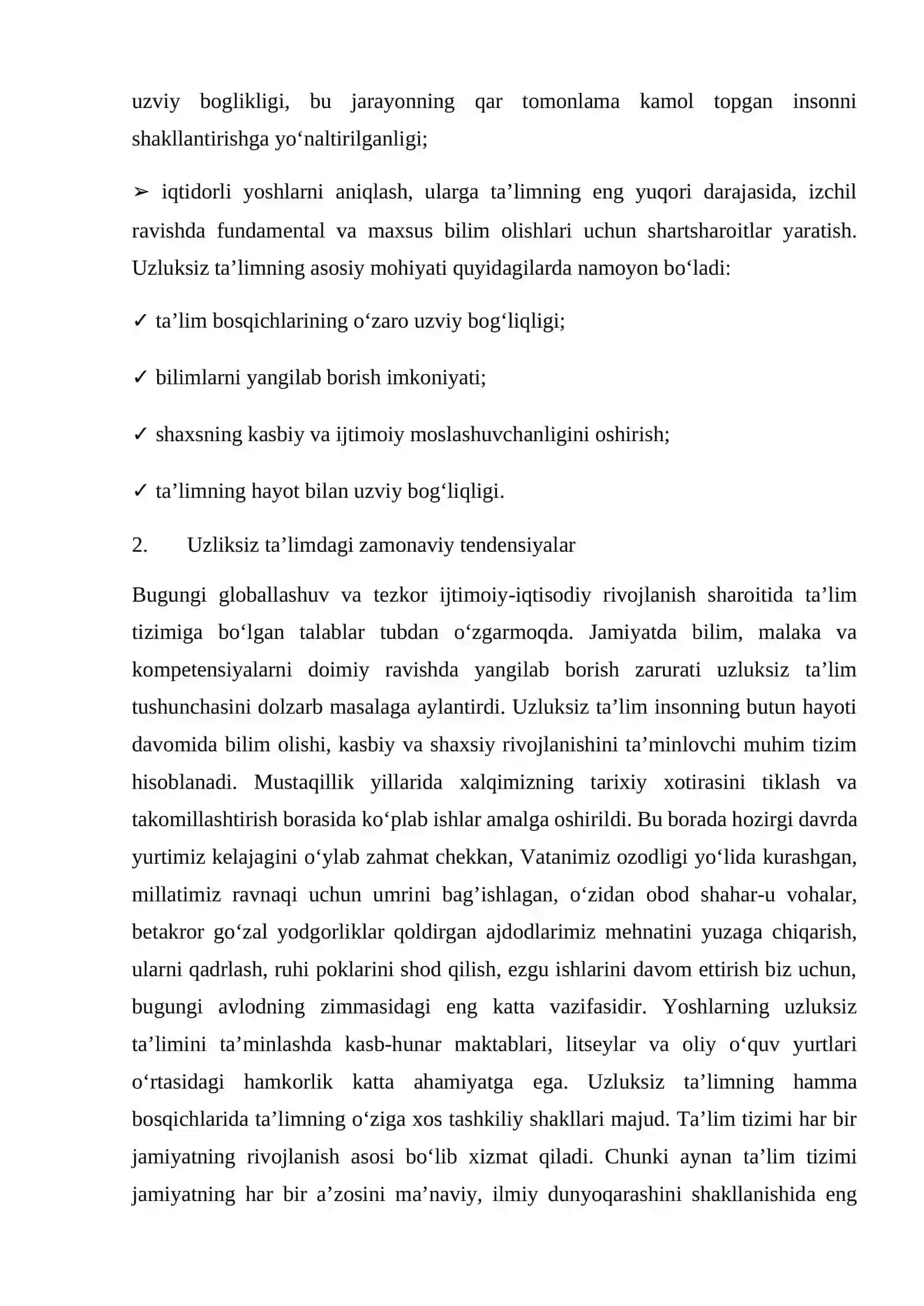 Uzliksiz ta’limdagi tendensiyalarning ta’lim turlariga mos bo’lishi metodikasini o’zlashtirish 3