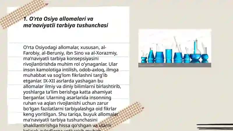 Yuksak ma'naviyatli yoshlarni tarbiyalashda O'rta Osiyo allomalari ilmiy merosining o'rni (Allomalarning ilmiy faoliyati asosida) 3