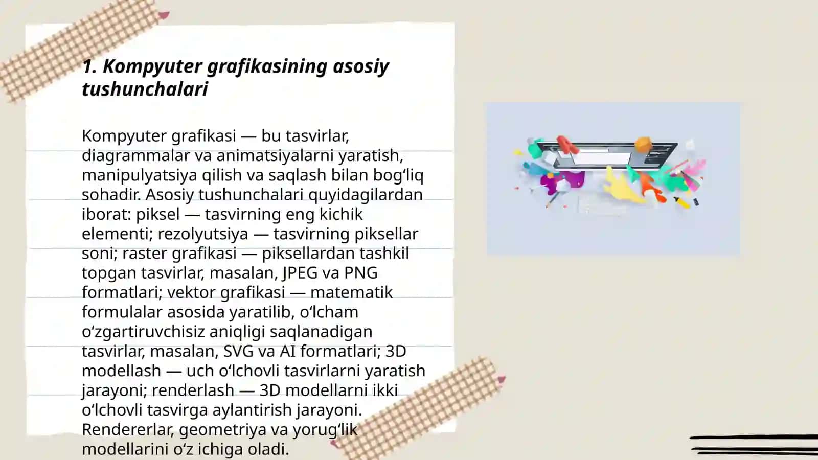 Kompyuter grafikasining vositalari, muharrirlari. Mutaxasislikta'lim yo'nalishigamos bo'lgan zamonaviy muhandislik dasturlari 3