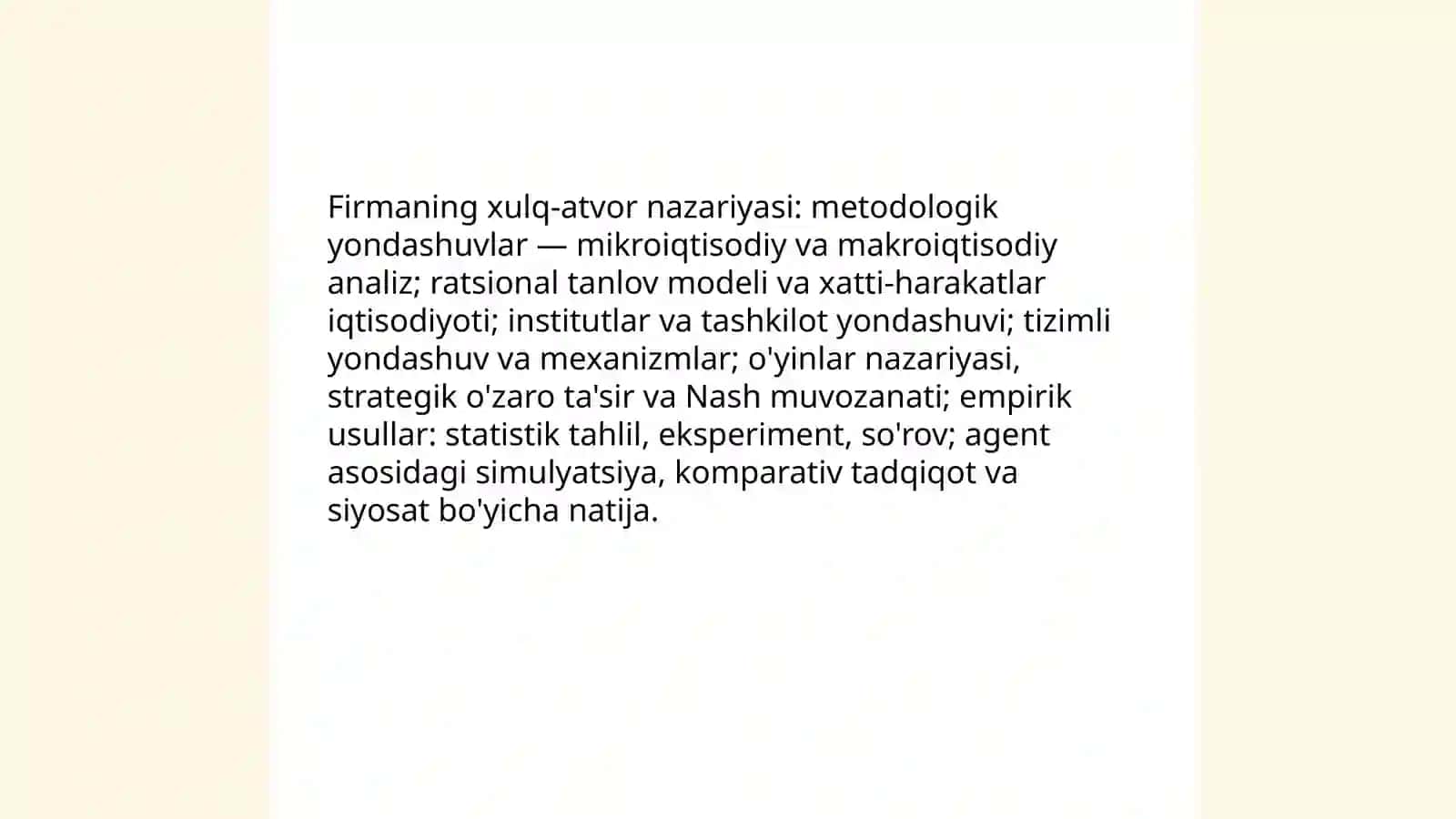 Firmaning xulq-atvor nazariyasi usullari 3