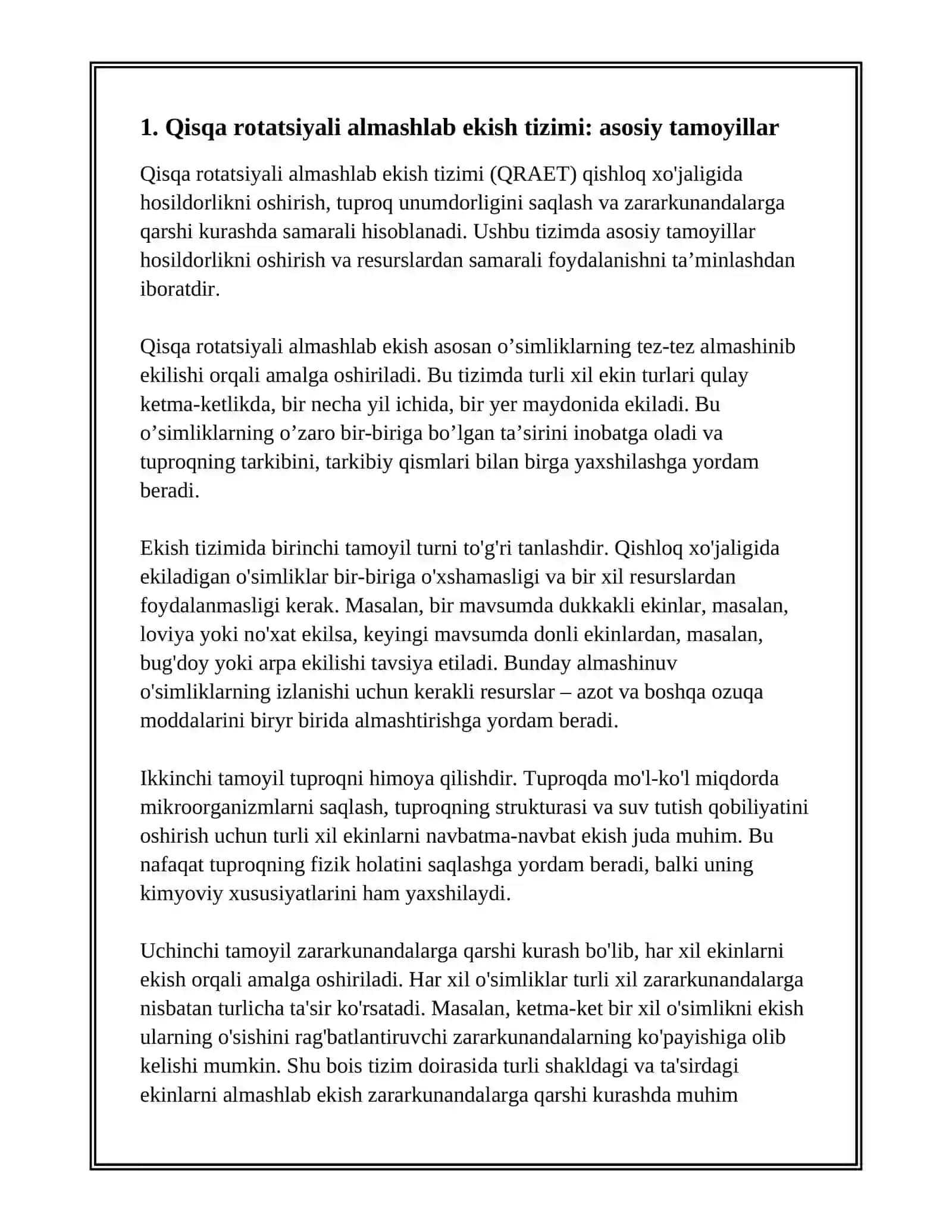 QISQA ROTATSIYALI ALMASHLAB EKISH TIZIMI 3