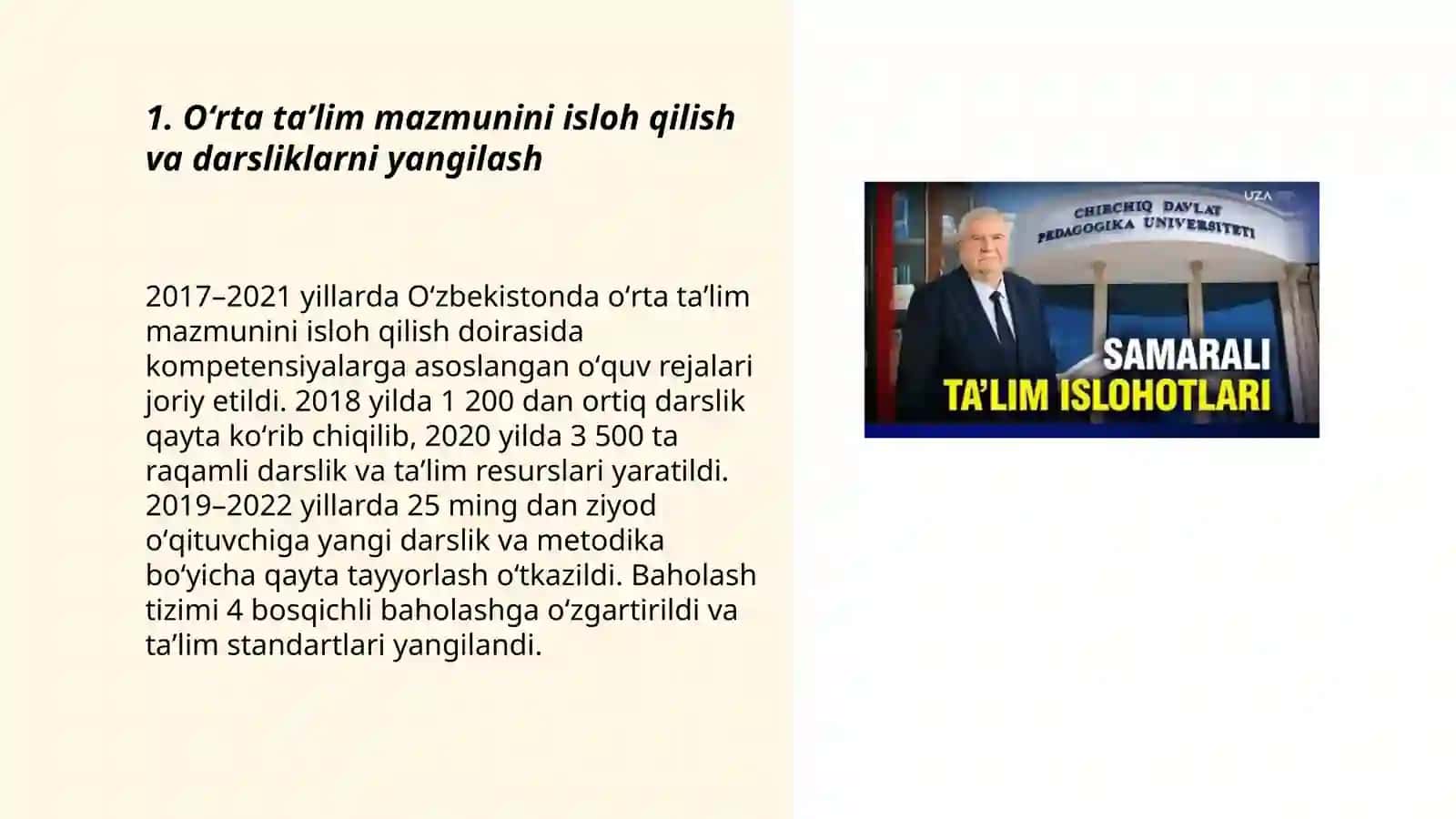 Oʻzbekistonda taʼlim sohasida amalga oshirilgan islohatlar 3