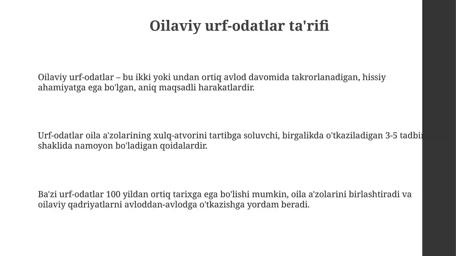 Mavzu: Oilaviy anʼanalarga nimalar kiradi? 3