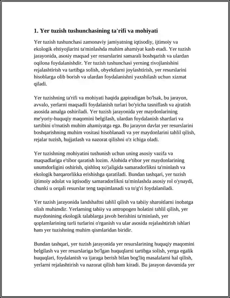 Yer Tuzish Tushunchasi, Mazmuni Va Vazifalari 3