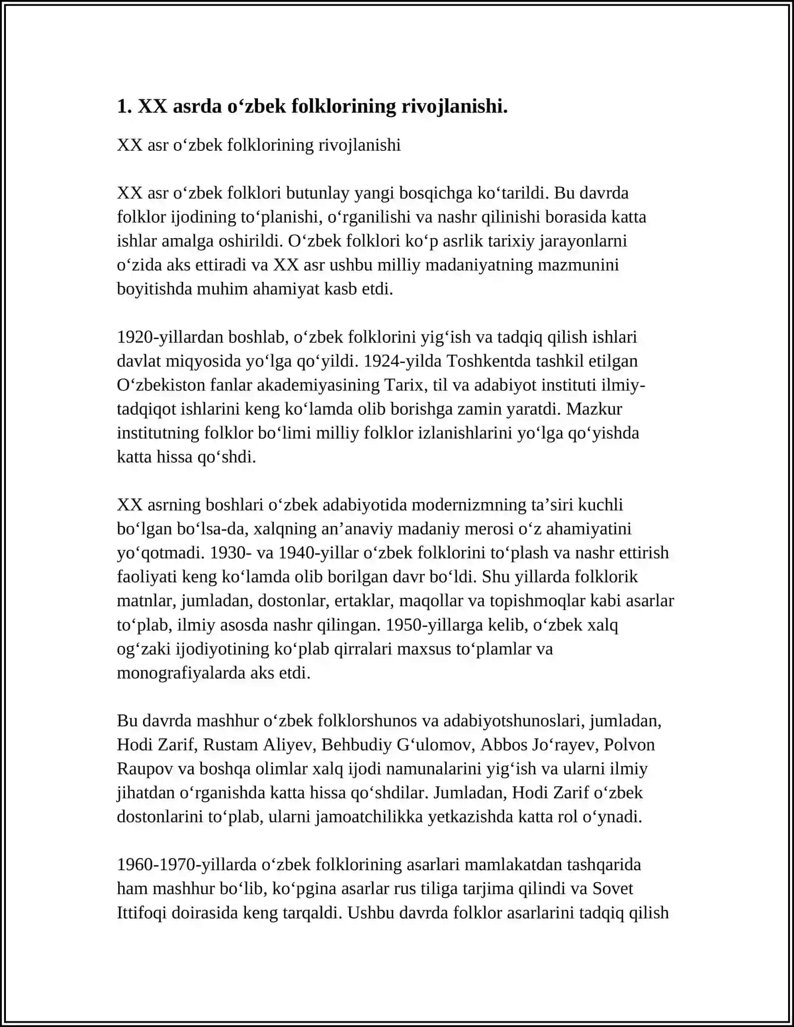 "XX ASR O‘ZBEK FOLKLORSHUNOSLIGI ANTALOGIYASI"NI O‘RGANISH 3