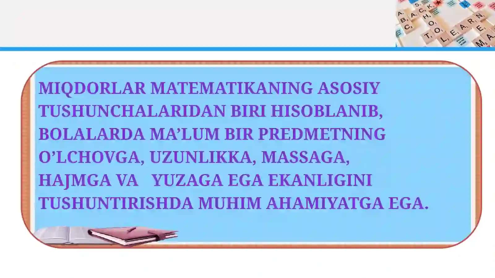 Miqdorlarni o’rgatish metodikasi 3