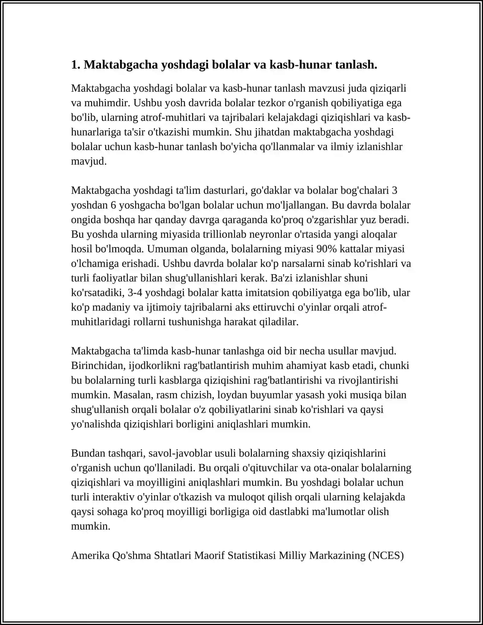 Maktabgacha Yoshdagi Bolalar va Kasb-Hunar Tanlash 3
